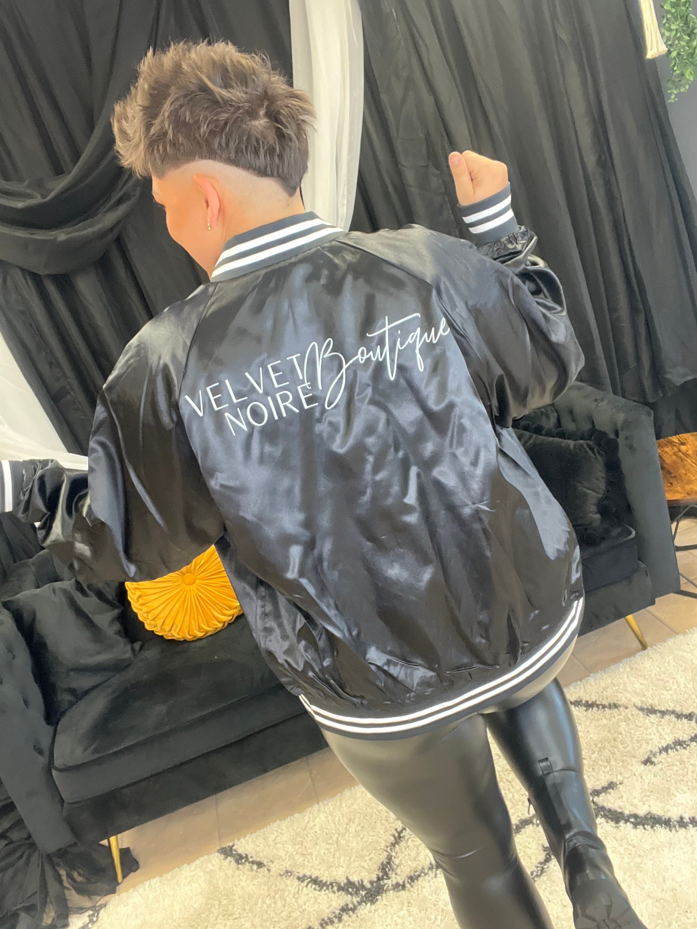 Velvet Noire Boutique Satin Logo Jacket